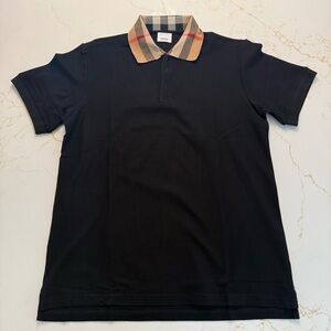 Burberry T Shirt Check Collar Polo Shirt Black Cotton Size Medium
